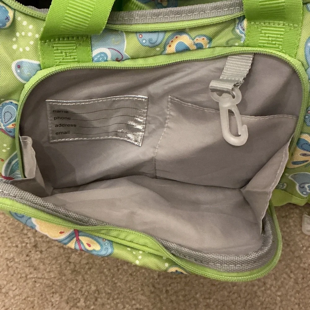 Pottery Barn Kids Green and Blue Butterfly Duffel Overnight Bag 12”Lx9”Wx11”H
